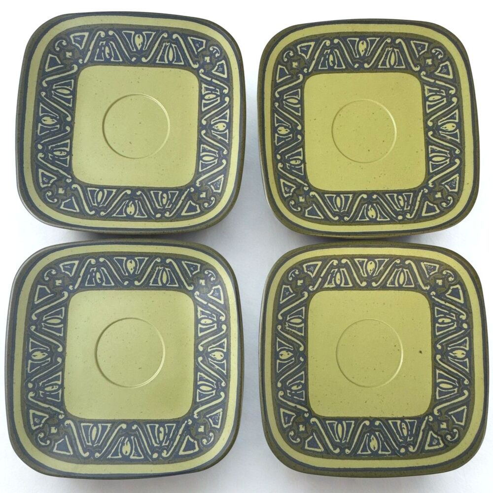 Brookpark Vintage Melamine Melmac Green 5.5" Square Tribal Saucer Plate Set Of 4